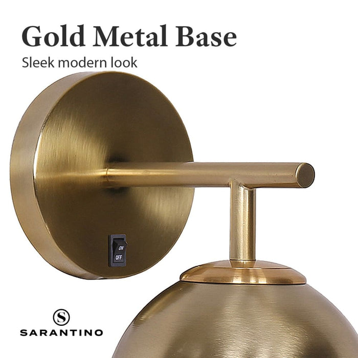 Wall Lamp with Gold Metal Base and White Glass Shade