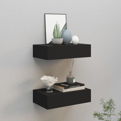 Wall-mounted Drawer Shelves 2 Pcs Black 40x23.5x10cm Mdf