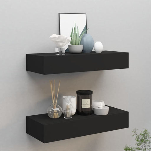 Wall-mounted Drawer Shelves 2 Pcs Black 60x23.5x10cm Mdf