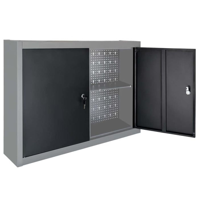 Wall Mounted Tool Cabinet Industrial Style Metal Grey