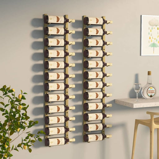 Wall Mounted Wine Rack For 12 Bottles 2 Pcs Gold Iron Tabnnx