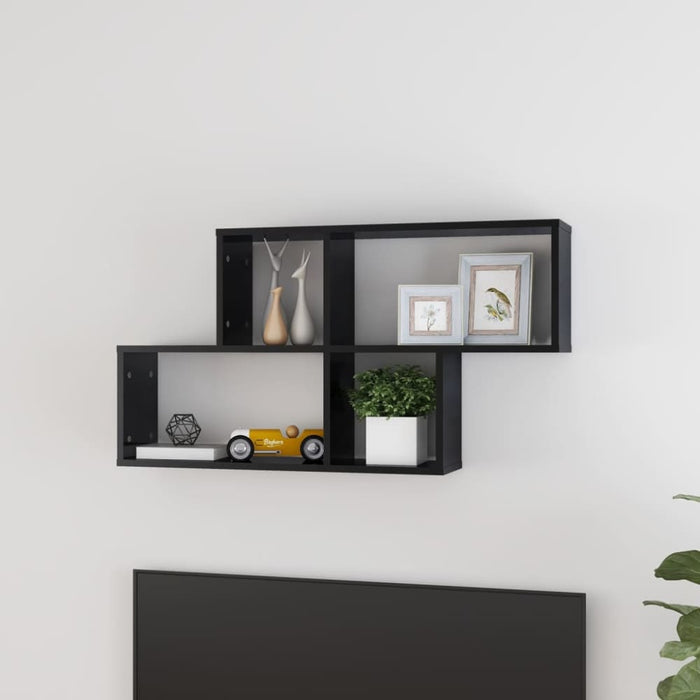 Wall Shelf Glossy Look Black Chipboard Nbioli