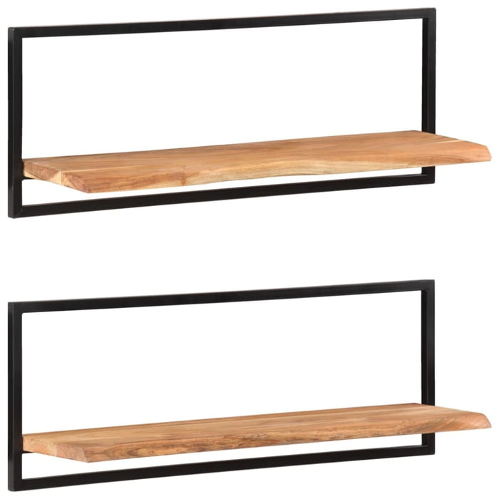 Wall Shelves 2 Pcs 100x24x35 Cm Solid Wood Acacia and Steel