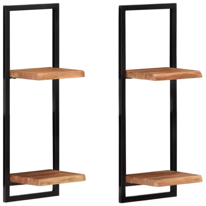 Wall Shelves 2 Pcs 25x25x75 Cm Solid Wood Acacia and Steel