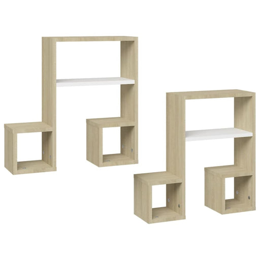 Wall Shelves 2 Pcs White and Sonoma Oak 50x15x50 Cm