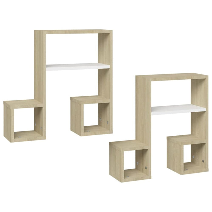 Wall Shelves 2 Pcs White and Sonoma Oak 50x15x50 Cm