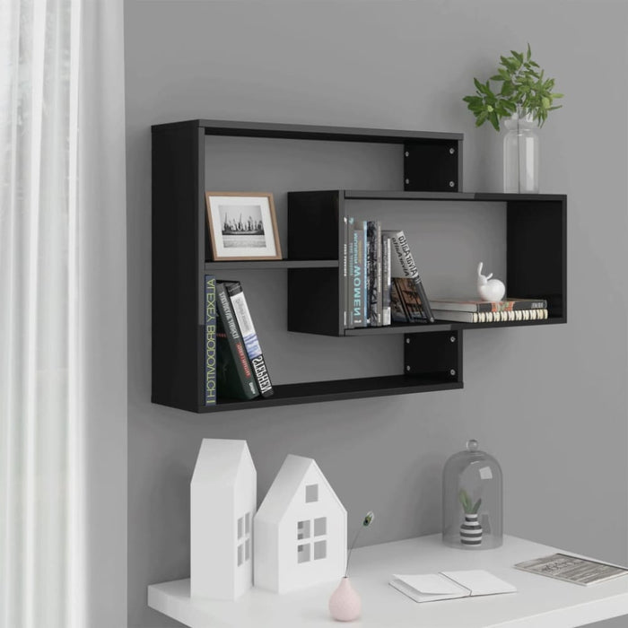 Wall Shelves Glossy Look Black Chipboard Nbbtto