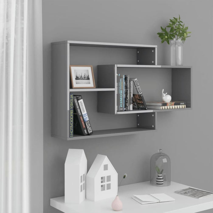 Wall Shelves Glossy Look Grey Chipboard Nbbttx