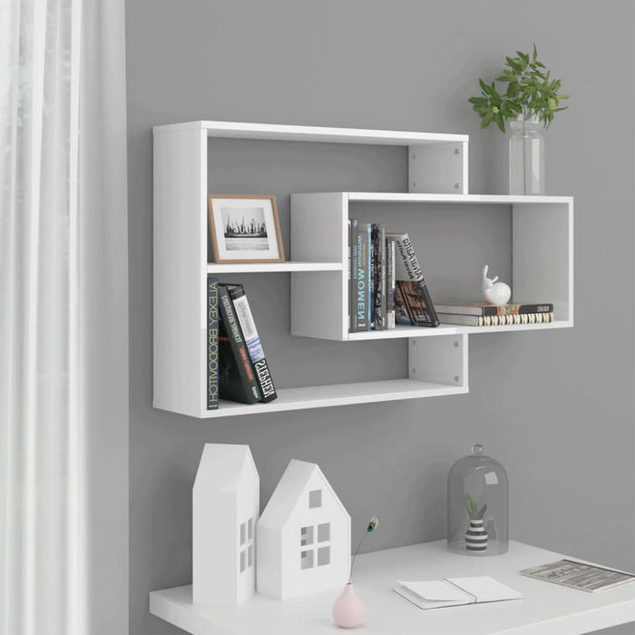 Wall Shelves Glossy Look White Chipboard Nbbttb