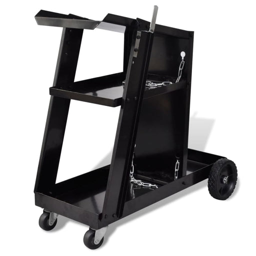 Welding Cart Black Trolley with 3 Shelves Workshop