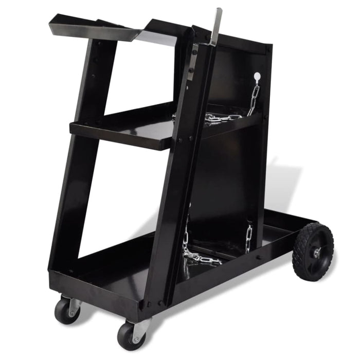 Welding Cart Black Trolley with 3 Shelves Workshop
