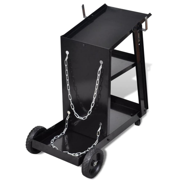 Welding Cart Black Trolley with 3 Shelves Workshop