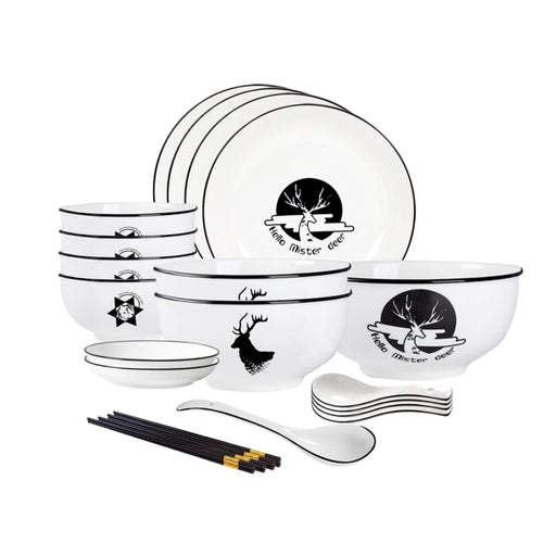 White Antler Printed Ceramic Dinnerware Set Crockery Soup