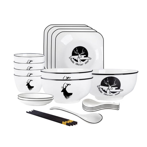White Antler Printed Ceramic Dinnerware Set Crockery Soup