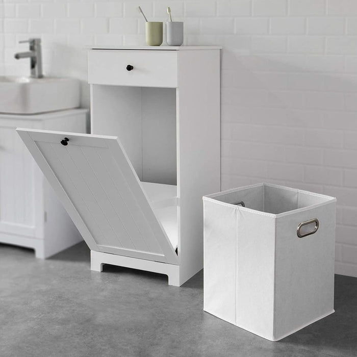 White Bathroom Cabinet With Laundry Basket And Drawer