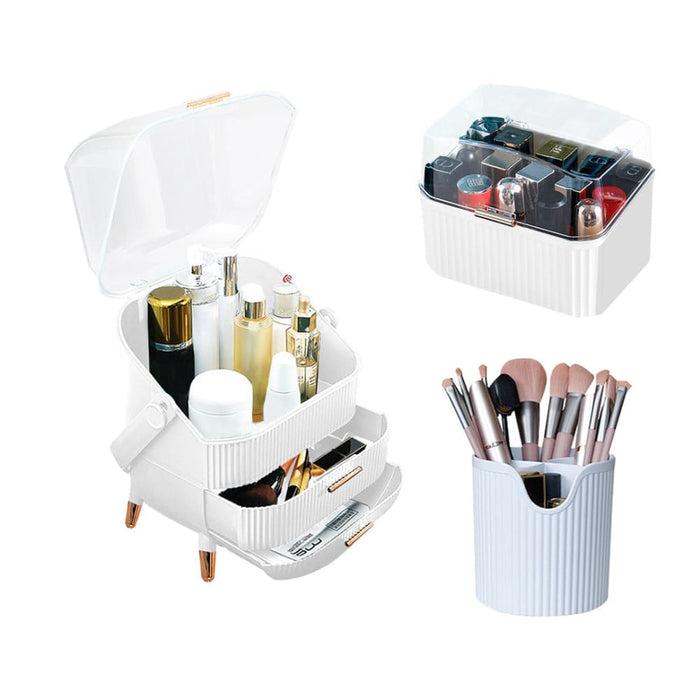 White Cosmetic Jewelry Storage Organiser Set Makeup Brush