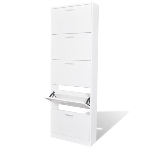 White Wooden Shoe Cabinet With 5 Compartments Xaoxab