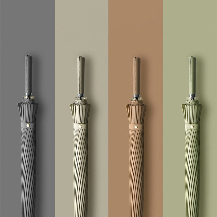 24k Windproof Long Umbrella with Leather Handle