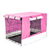 Wire Dog Cage Foldable Crate Kennel 42in with Tray + Pink