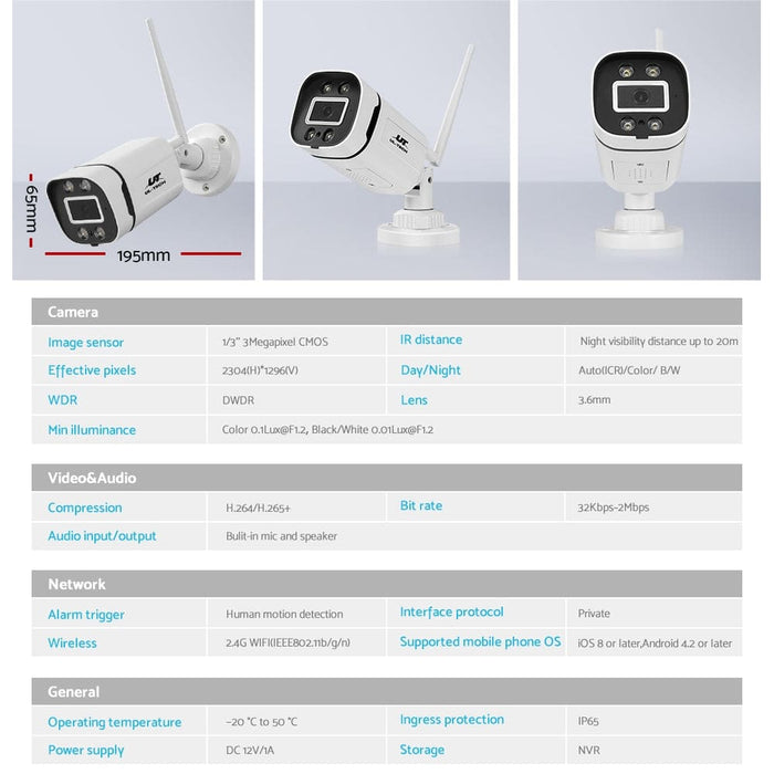 3mp Wireless Cctv Security Camera System Wifi Home Outdoor