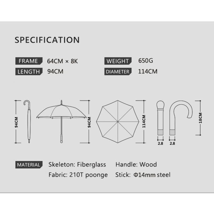 Wooden Handle Strong Windproof Umbrella
