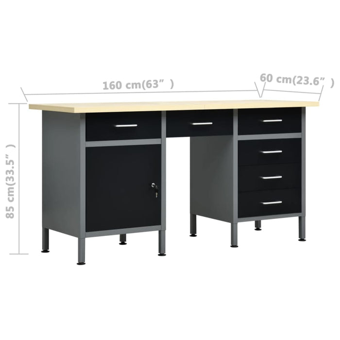 Workbench Black 160x60x85 Cm Steel Oaptai