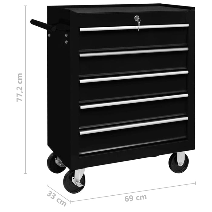 Workshop Tool Trolley with 5 Drawers Black Oaioix