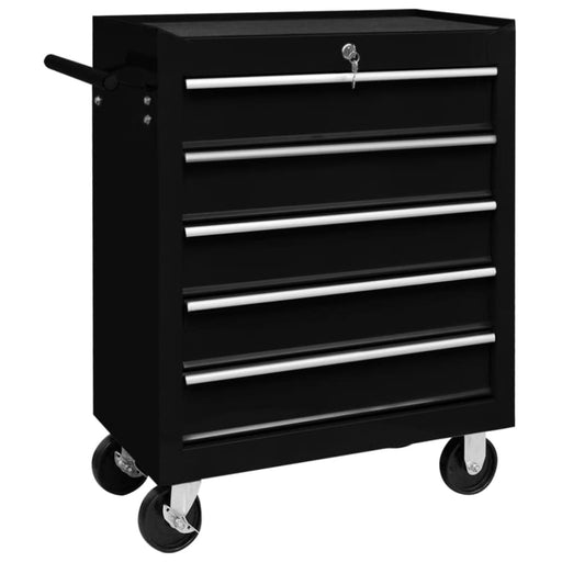 Workshop Tool Trolley With 5 Drawers Black Oaioix