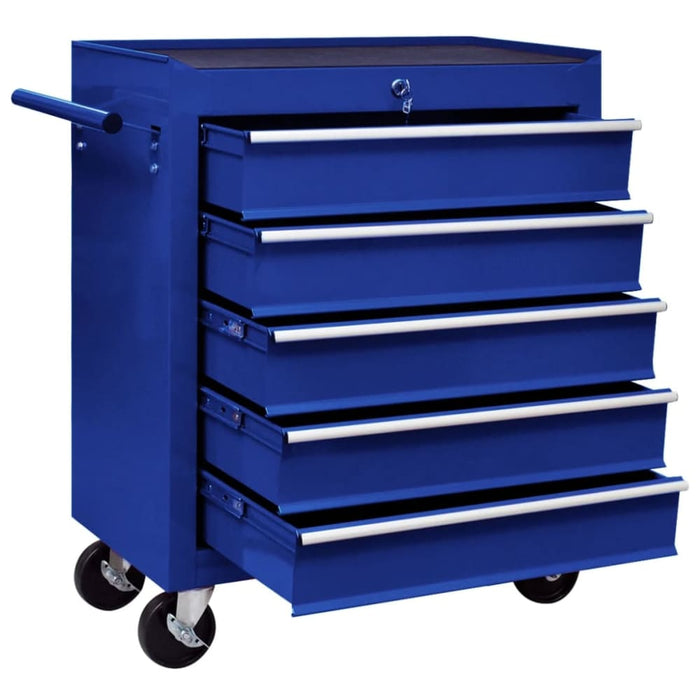 Workshop Tool Trolley With 5 Drawers Blue Oaioio