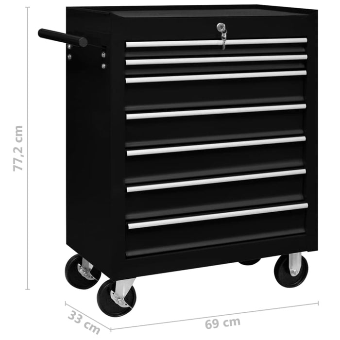 Workshop Tool Trolley with 7 Drawers Black Oaioia