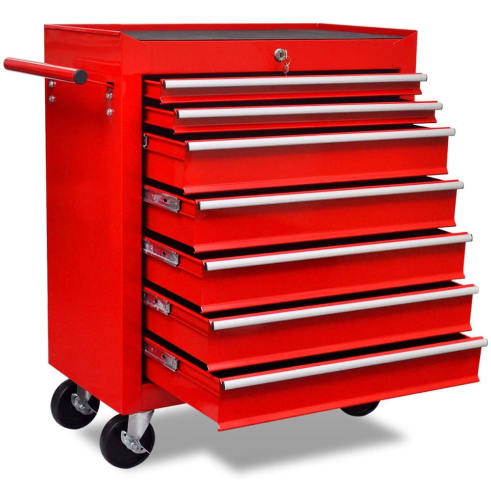 Workshop Tool Trolley 7 Drawers Red Oaokpp