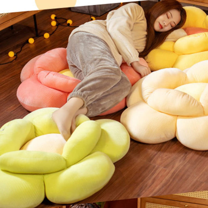 2x Yellow Double Flower Shape Cushion Soft Bedside Floor