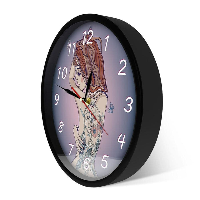 Young Beautiful Woman With Tattoo Wall Clock Sexy Perfect